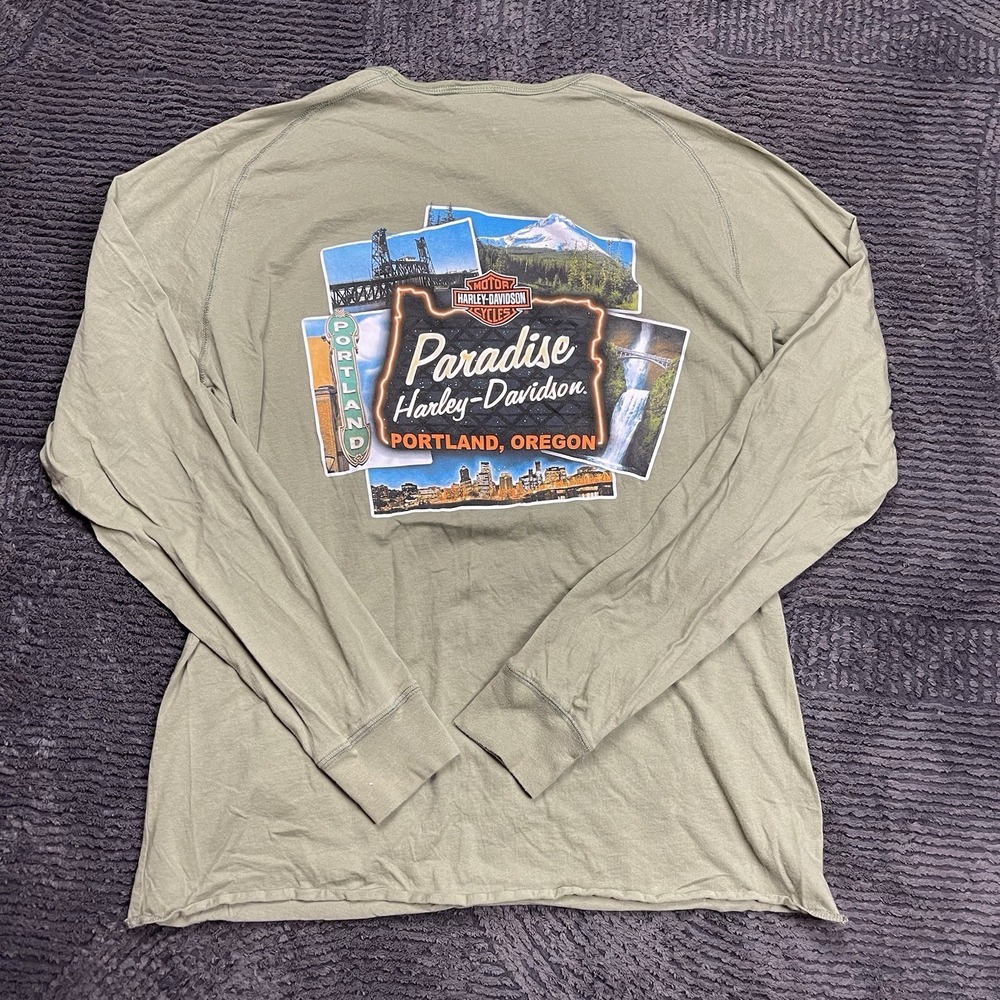 Harley-Davidson Men's XL Portland Oregon Long Sleeve Shirt Green Moto Work Wear